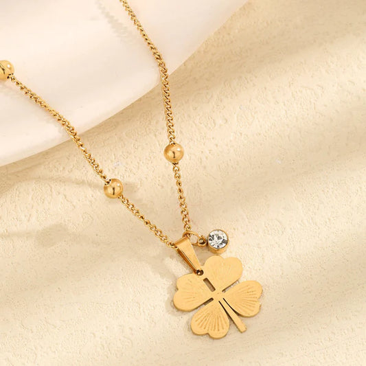 Anti Tarnish Clover Stone - Necklace
