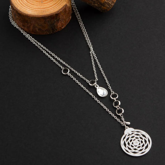 Dual Layered With Flower of Life Charm Silver Plated - Necklace