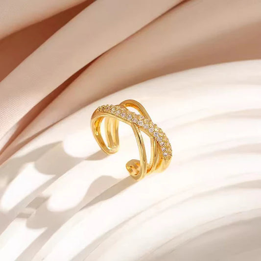 Anti Tarnish Criss Cross Stone - Ring