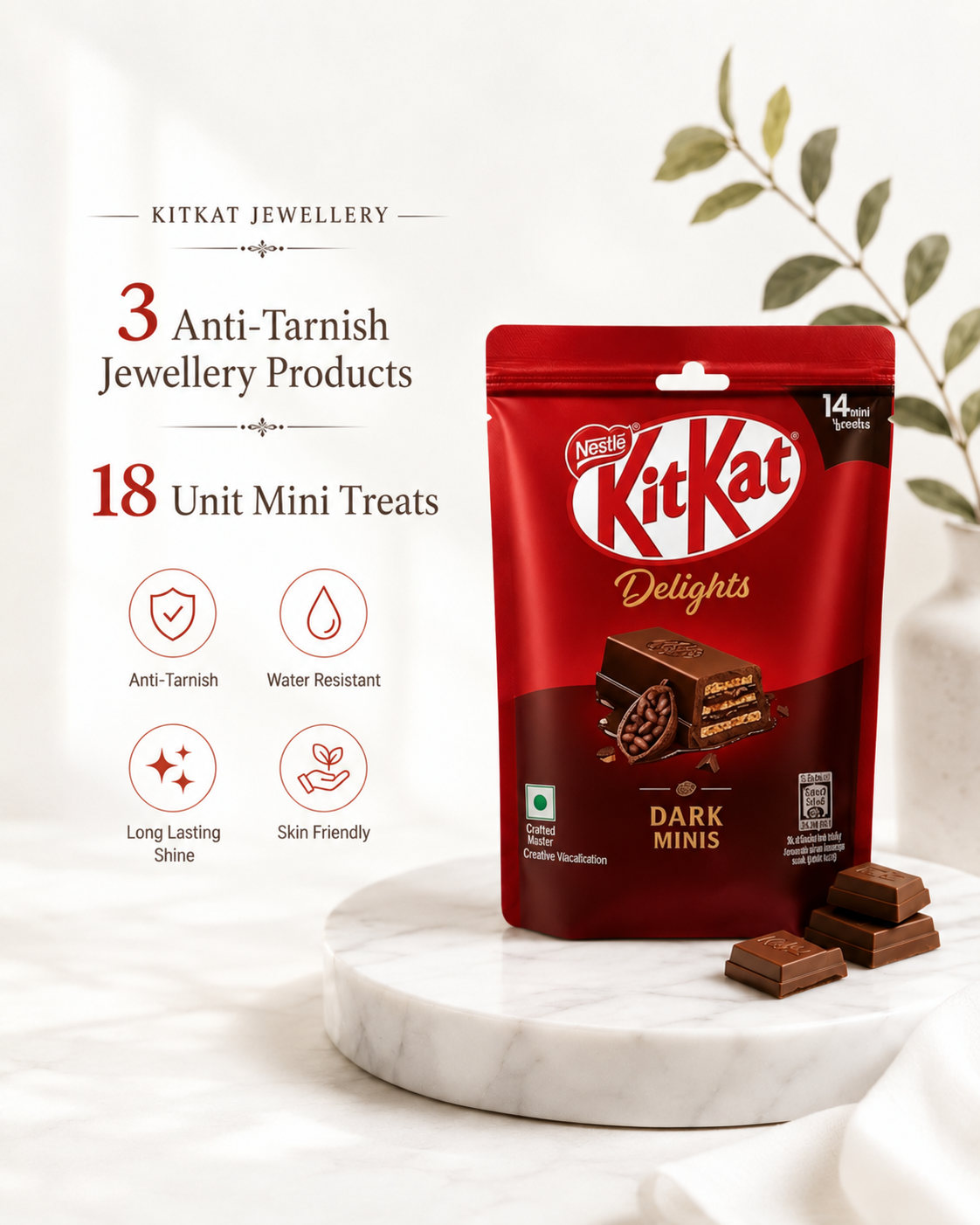 Dark KitKat jewelry (3 Anti-Tarnish jewelry and 14 units chocolate)