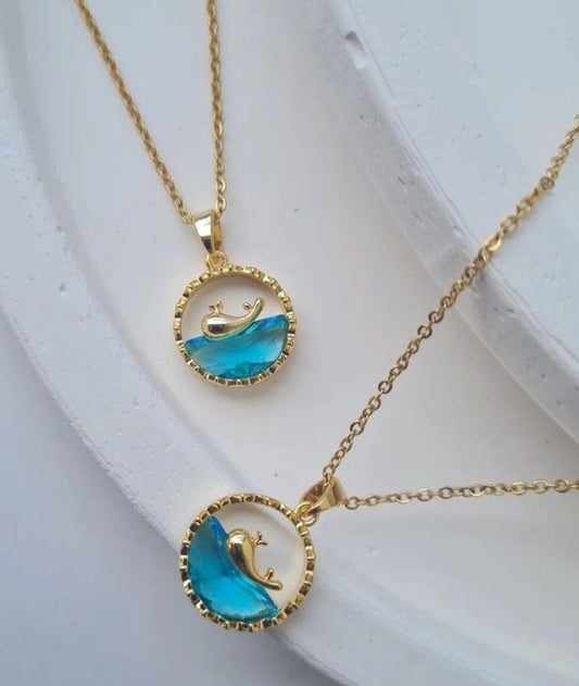 Anti Tarnish Aqua Dolphin - Necklace