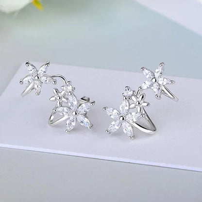 Silver Diamond Studded Triple Star Shaped - Earcuffs