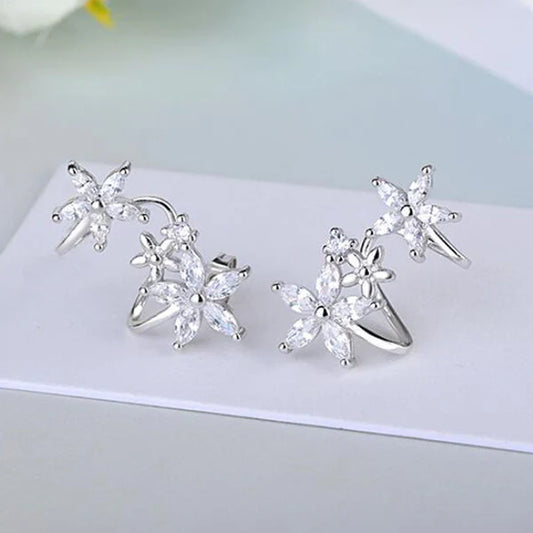 Silver Diamond Studded Triple Star Shaped - Earcuffs