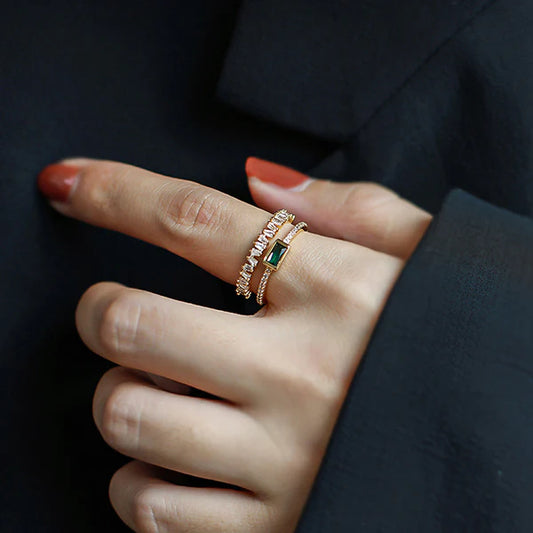 Anti Tarnish Green Emerald Studded - Ring