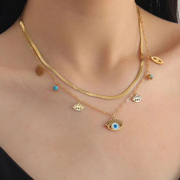 Anti Tarnish Evil Eye layered - Necklace