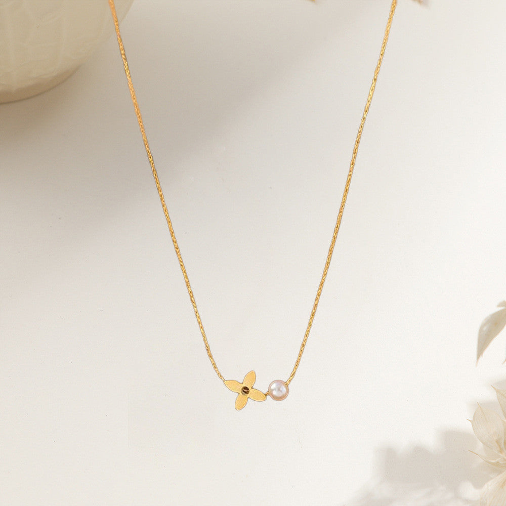 Anti Tarnish Floral Pearl - Necklace