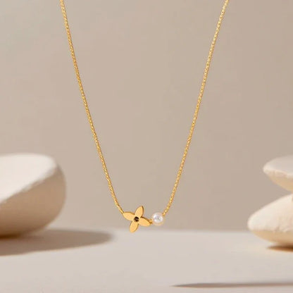 Anti Tarnish Floral Pearl - Necklace