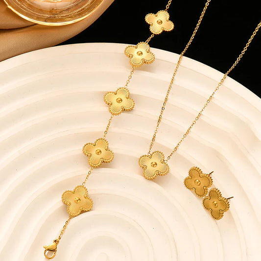 Anti Tarnish Gold Clover Jewellery - Set