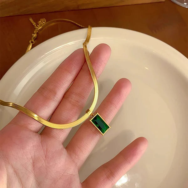 Green Geometric Gold Plated - Necklace