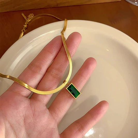Green Geometric Gold Plated - Necklace