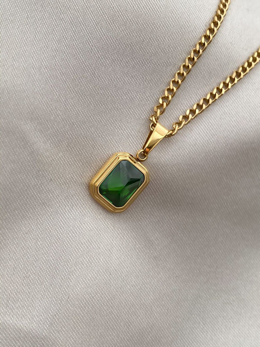 Anti Tarnish Green Geometric - Necklace