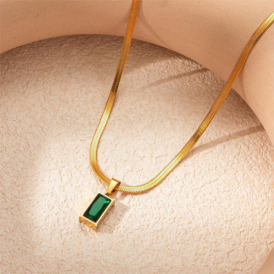 Green Geometric Gold Plated - Necklace