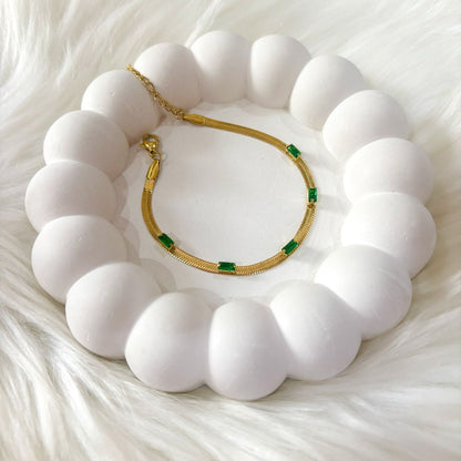 Anti Tarnish Snake Chain Emerald - Bracelet