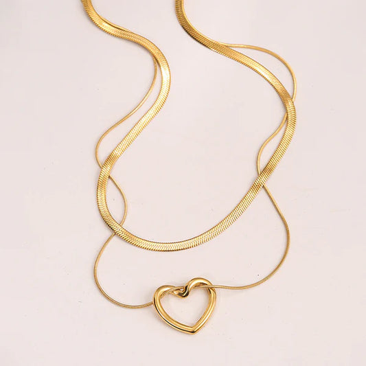 Anti Tarnish Open Heart Layered - Necklace