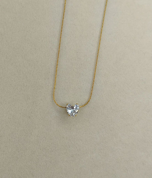 Anti Tarnish Heart Diamond - Necklace
