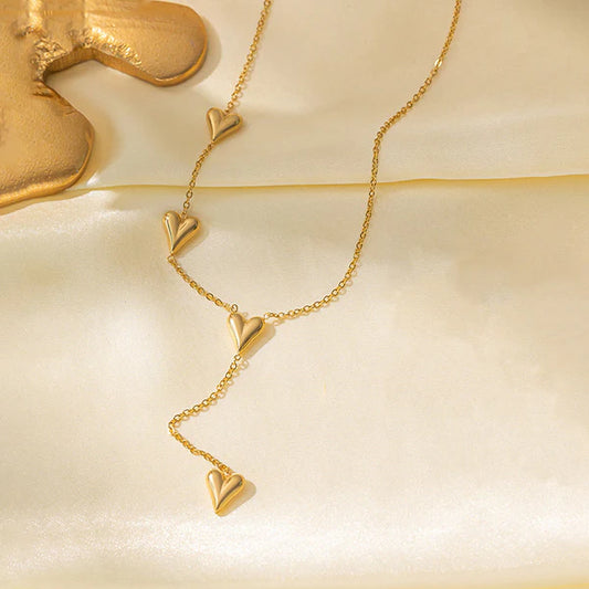 Heart Themed Long Gold - Necklace