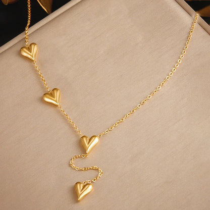 Heart Themed Long Gold - Necklace