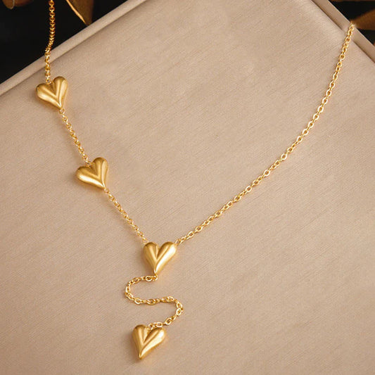 Heart Themed Long Gold - Necklace