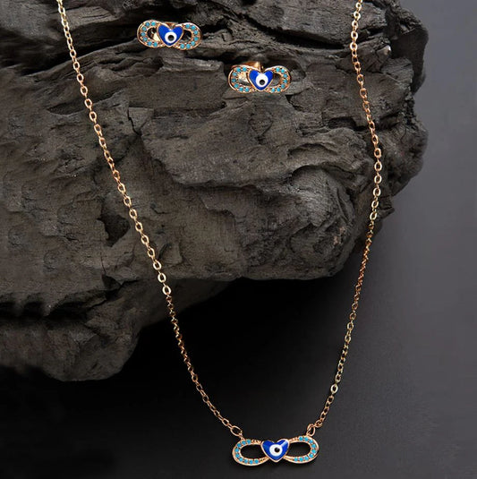 Blue Enamel Heart With Infiniti Sign - Necklace
