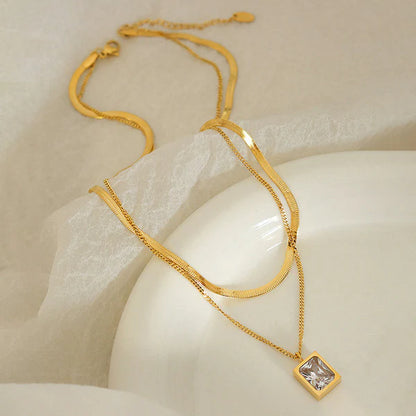 White Emerald Geometric Layered - Necklace