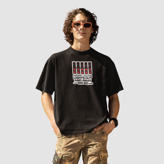 Lights Out and Away We Go – Unisex Oversized F1 T-Shirt