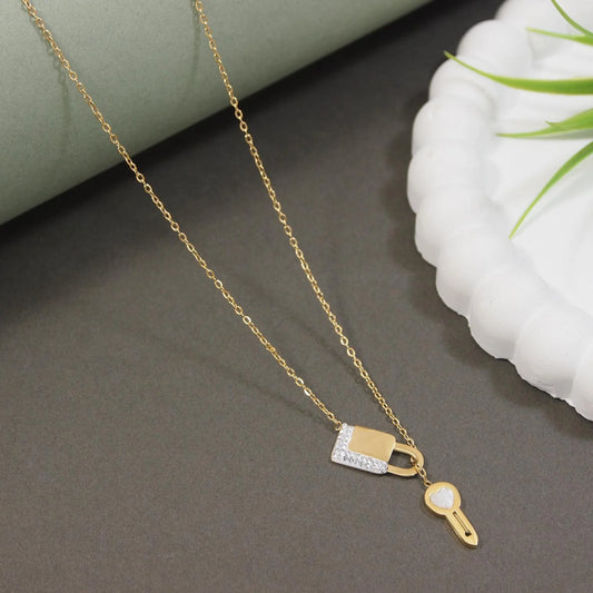 Lock & Key Charm Gold Plated - Necklace