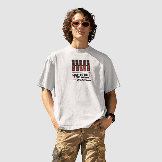 Lights Out and Away We Go – Unisex Oversized F1 T-Shirt