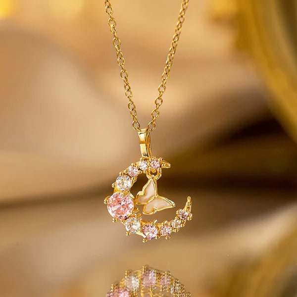 Anti Tarnish Butterfly Moon - Necklace