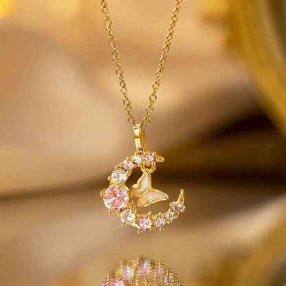 Anti Tarnish Butterfly Moon - Necklace