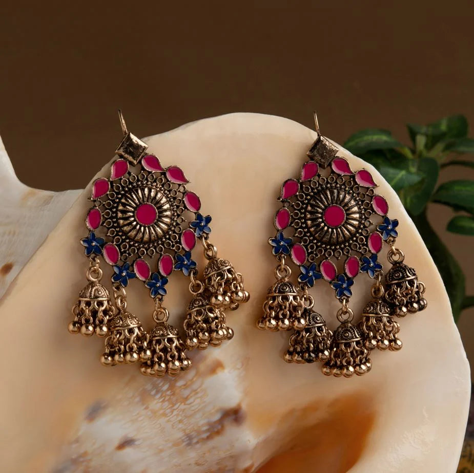 Floral Enamel Oxidised - Earrings