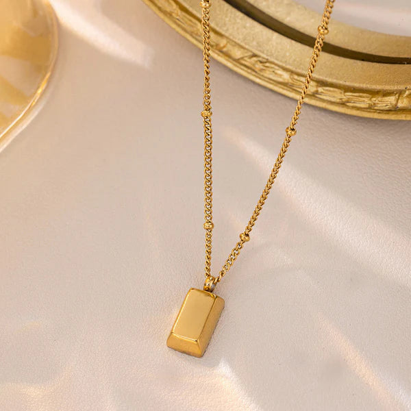 Anti Tarnish Golden Rectangular - Necklace