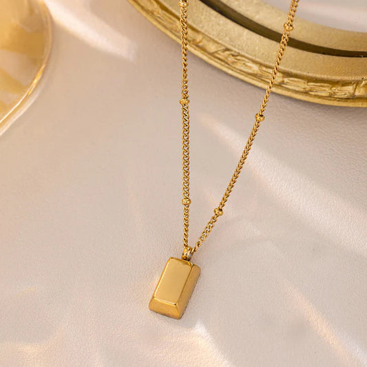 Anti Tarnish Golden Rectangular - Necklace