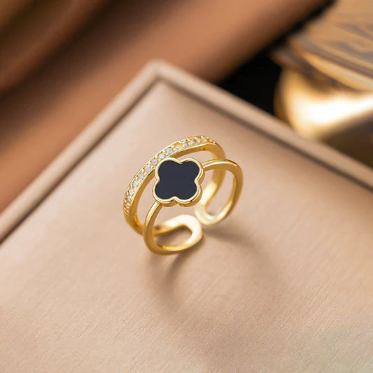 Steel Clover Themed Adjustable - Ring