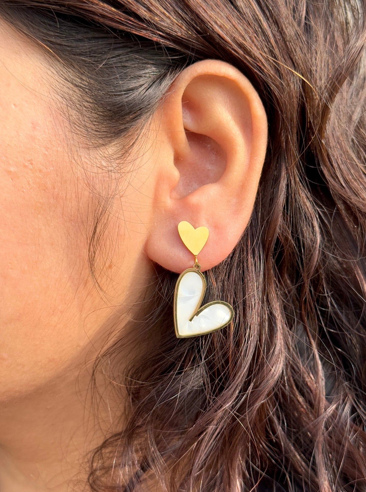 Anti Tarnish White Heart Drop - Earrings