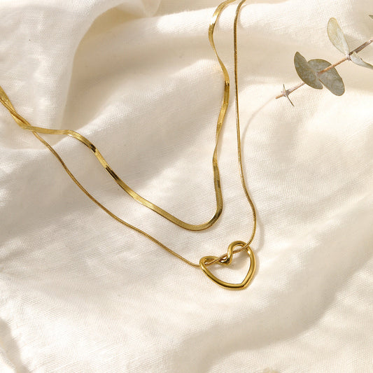 Anti Tarnish Open Heart Layered - Necklace