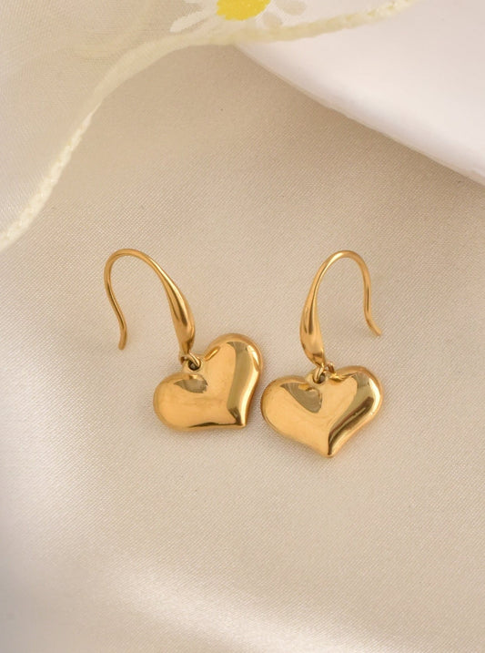 Anti Tarnish Heart Themed Drop - Earrings