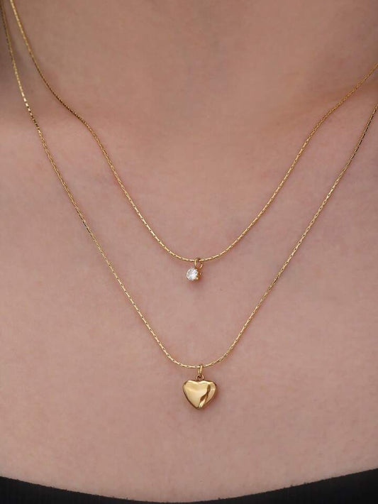 Anti Tarnish Heart Stone Layered - Necklace