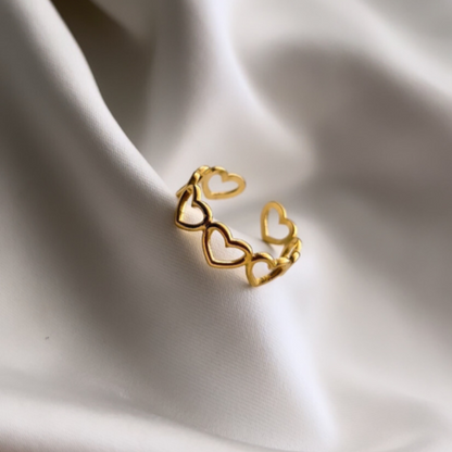 Anti Tarnish Hearts Adjustable - Ring