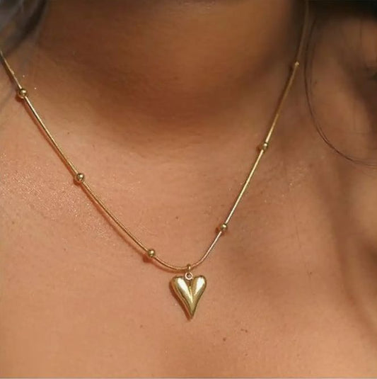 Anti Tarnish Classic Heart Beaded - Necklace
