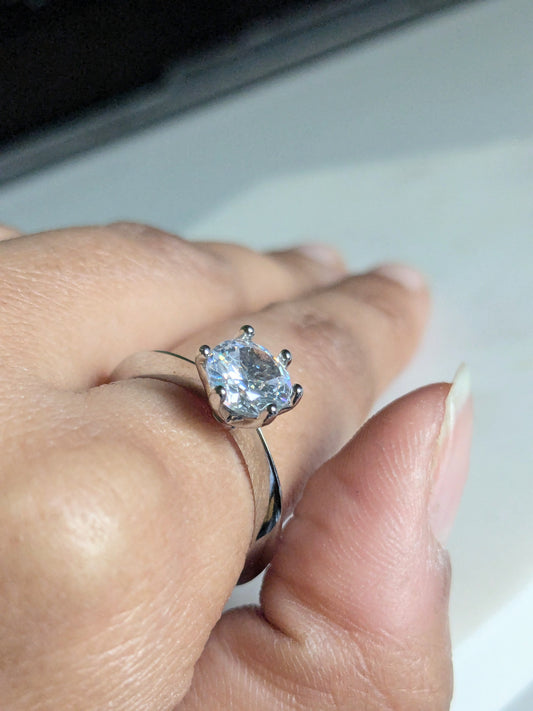 Anti Tarnish Promise Stone Silver Adjustable - Ring