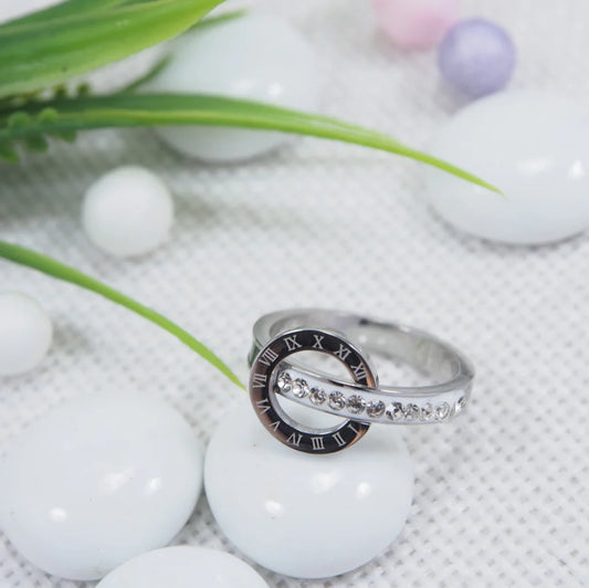 Silver Plated Roman Numerals Inlaid - Ring