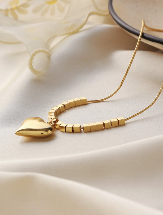 Anti Tarnish Golden Heart Serenade - Necklace