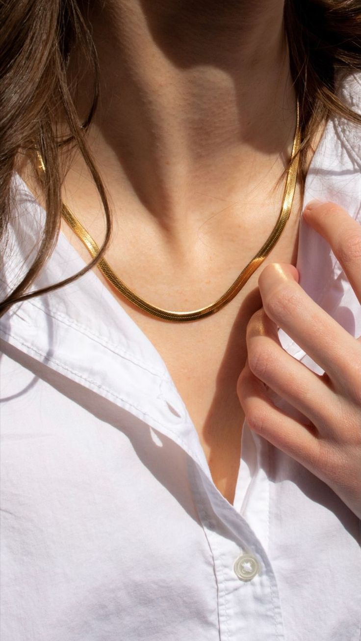 Anti Tarnish Simple Flat Snake Chain - Necklace