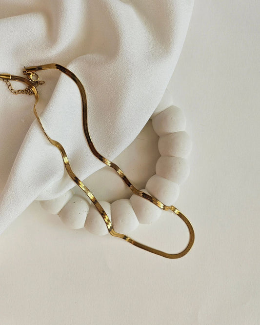 Anti Tarnish Simple Flat Snake Chain - Necklace