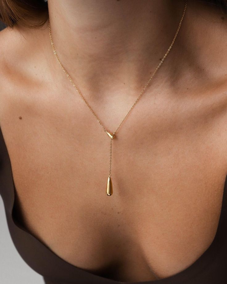 Anti Tarnish Long Teardrop - Necklace