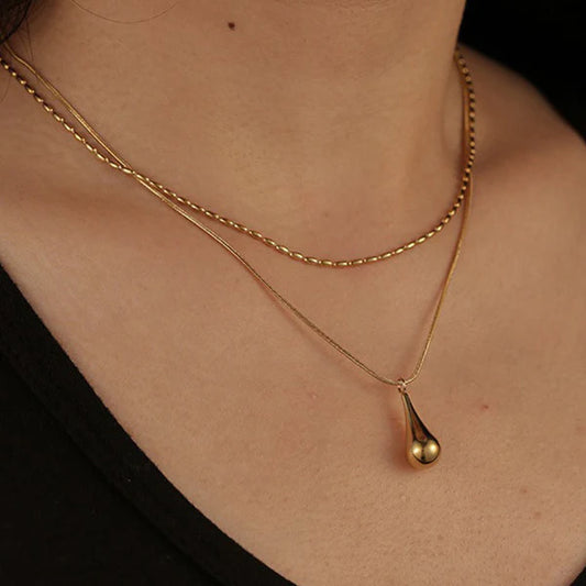 Anti Tarnish Teardrop Layered - Necklace