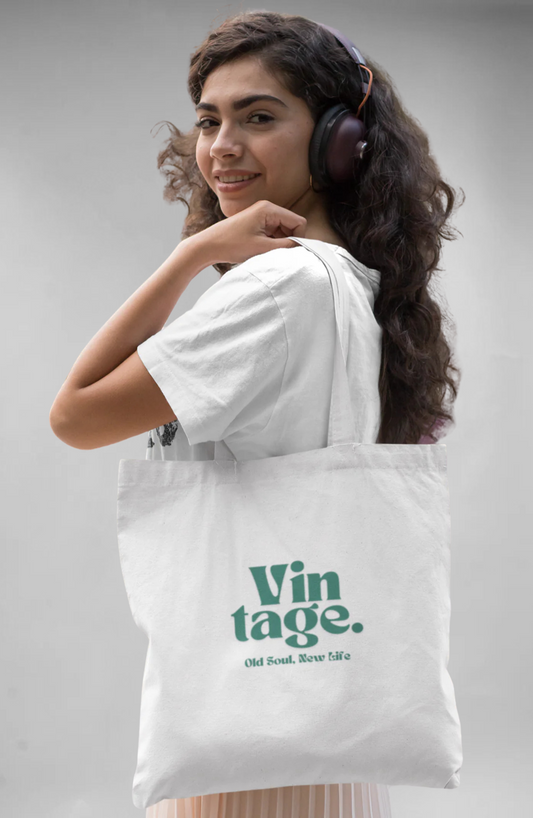 Vintage tote bag(double side printed) with zipper