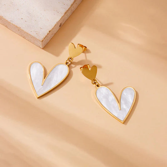 White Heart Themed Drop - Earrings