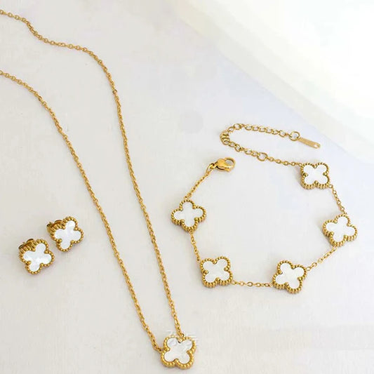 Anti Tarnish White Clover Jewellery - Set