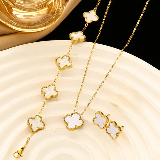 Anti Tarnish White Clover Jewellery - Set